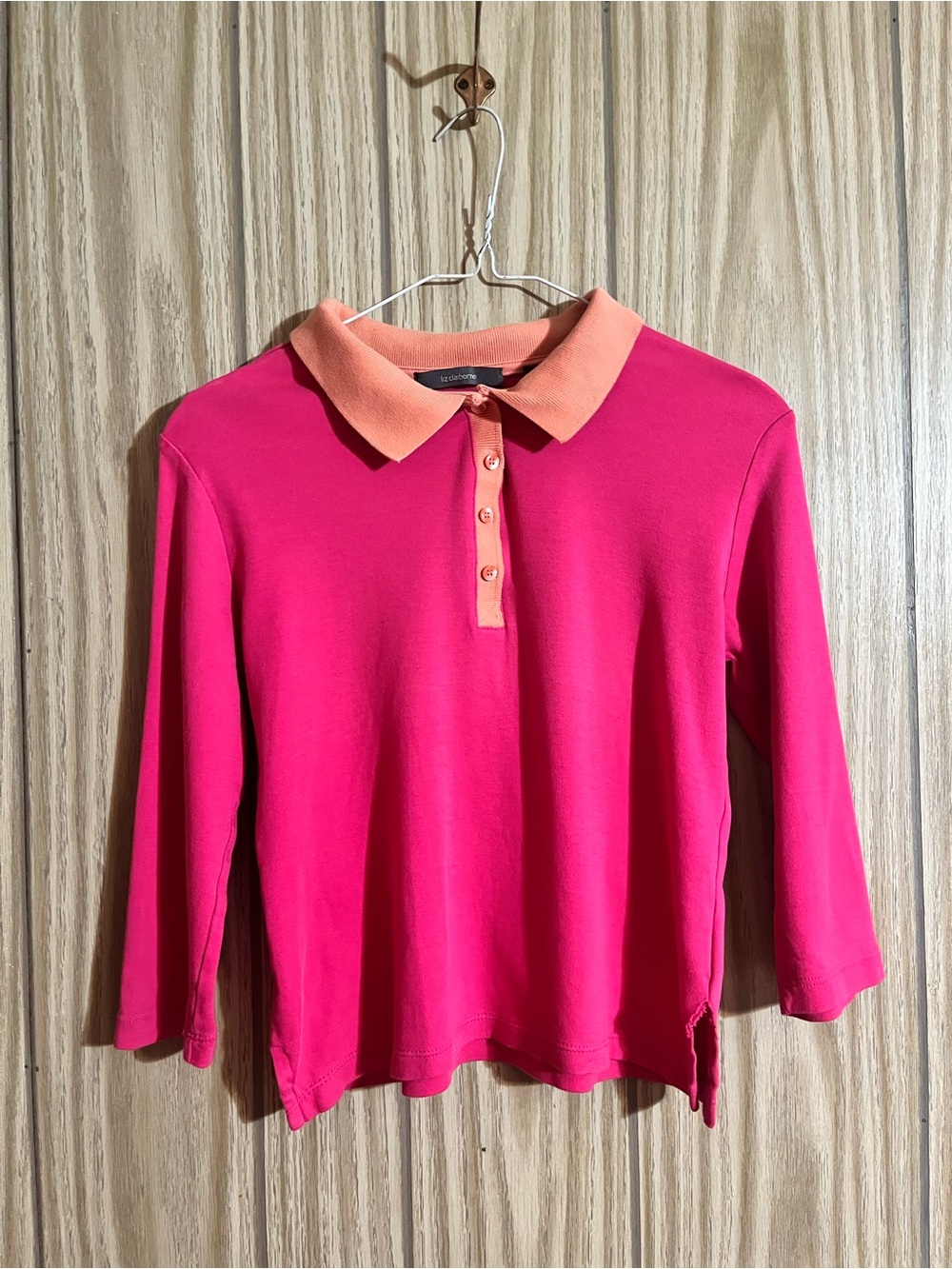 Vintage Liz Claiborne Pink & Peach Colorblock Polo Top – Size S